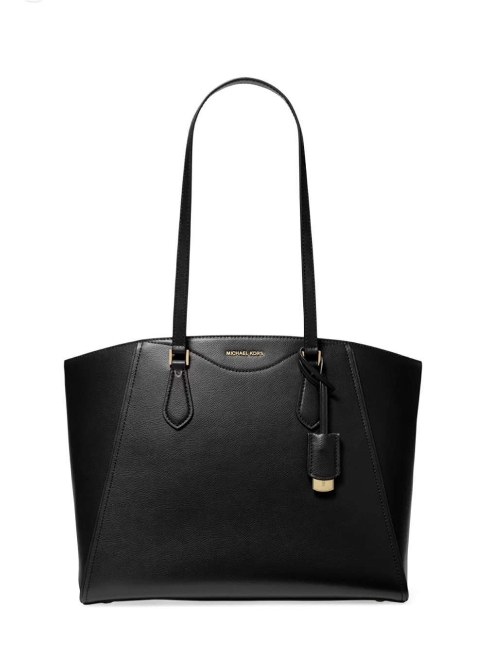 NWT Michael Kors Black Taryn Leather Tote with Gold Accents